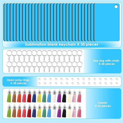 Sublimation Keychain Blanks - 120Pcs with Blue Protective Film - MDF Rectangle Keychain with Tassels - Heat Transfer Double Sided
