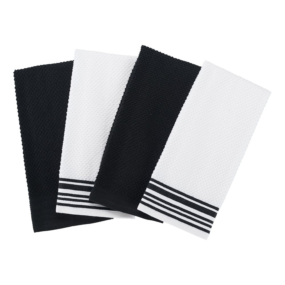 4-Pack 16”X26” Woven Kitchen Towel Set, Rich Black