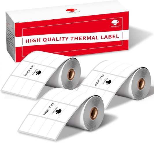 Phomemo M110 Labels-Sticker Labels 3 Roll 1280 Labels for M110/M100/M220/M221/M108 Label Printer,3/4" X 3/8"(20X10Mm), 1280 Labels/Roll, for Barcode/Address/Mailing/Logo/Business/Home Tag