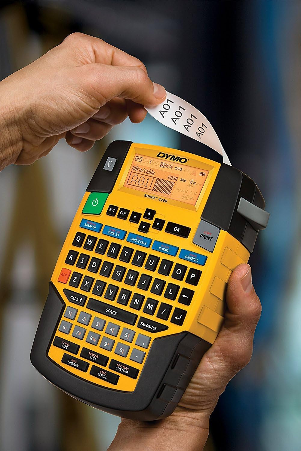 DYMO Industrial Label Maker | Rhino 4200 Label Maker Time-Saving Hot Keys Prints Fast Durable for Job Sites and Heavy-Duty Labeling Jobs