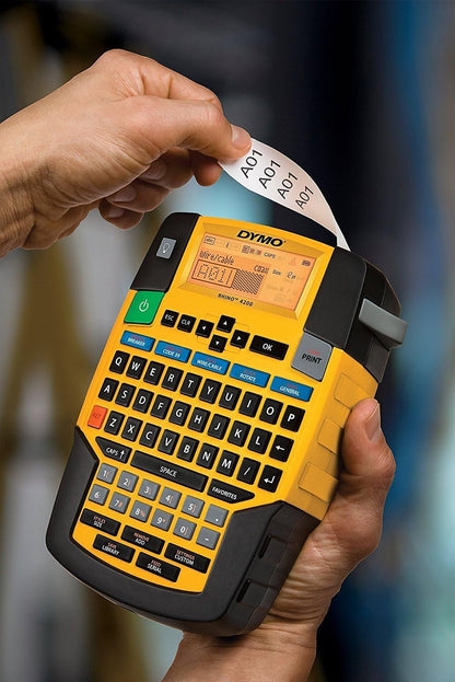 DYMO Industrial Label Maker | Rhino 4200 Label Maker Time-Saving Hot Keys Prints Fast Durable for Job Sites and Heavy-Duty Labeling Jobs