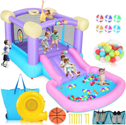 13.4' X 6.9' Inflatable Bounce House with Slide, Air Blower, Basketball Hoop for Backyard Play, Party