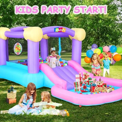 13.4' X 6.9' Inflatable Bounce House with Slide, Air Blower, Basketball Hoop for Backyard Play, Party