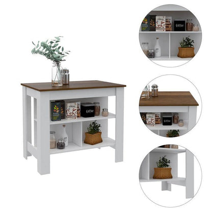 White Modern Engineered Wood Walnut Top Cala Kitchen Island