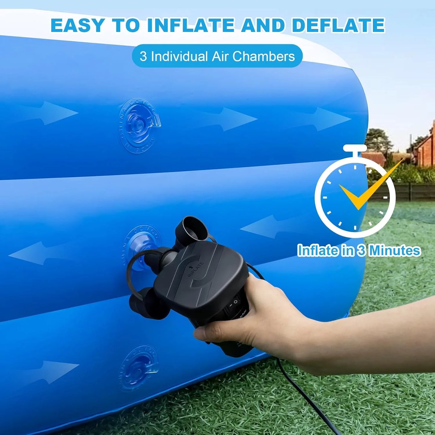 113'' Inflatable Swimming Pool, Large Kids Outdoor Pools with Wireless Pump, Blue