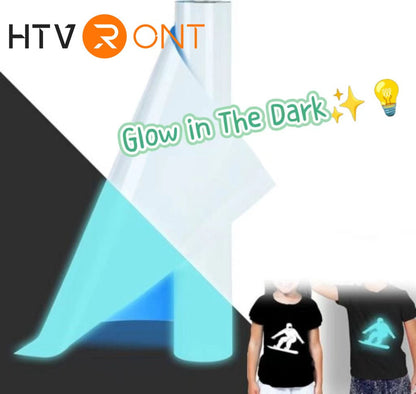 12" X 8FT Glow in the Dark White to Blue Heat Transfer Vinyl Iron on T-Shirt for Cricut & All Cutter Machine