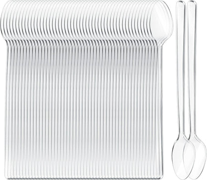 Long Handle Spoon 200 Pcs Clear Plastic Ice Cream Spoons 7.08 Inch Heavy Duty Sundae Spoons for Ice Cream Floats, Milkshakes, Tea, Stirring Cocktails and Tall Beverages