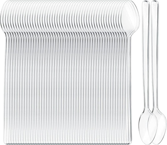 Long Handle Spoon 200 Pcs Clear Plastic Ice Cream Spoons 7.08 Inch Heavy Duty Sundae Spoons for Ice Cream Floats, Milkshakes, Tea, Stirring Cocktails and Tall Beverages
