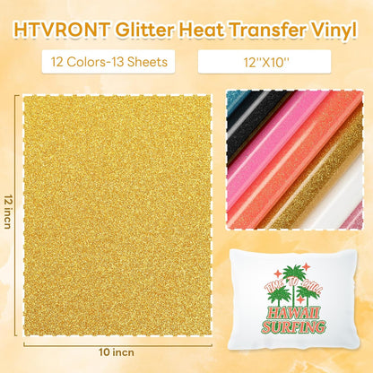 Glitter HTV Heat Transfer Vinyl - 13 Sheets 12" X 10"Glitter Iron on Vinyl for T-Shirts, Sparkle HTV Compatible with Cricut & Silhouette,Easy to Cut & Weed