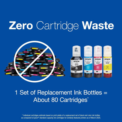 502 Ecotank Ink Ultra-High Capacity Black Bottle Works with ET-2750, ET-2850, ET-2980, ET-2988, ET-3750, ET-3760, ET-3850, ET-4850, and Other Select Ecotank Models