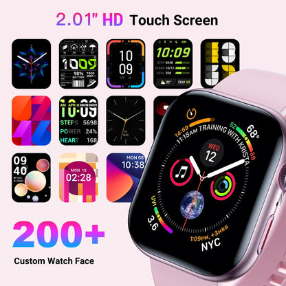 Smart Watch for Men Women, 2.01" HD Touchsreen, Bluetooth Calling, IP68 Water-Resince, 180+ Sports Modes, Health, Fitness & Sleep Tracker, Timer, Fitness Watch for Android/Ios, Pink