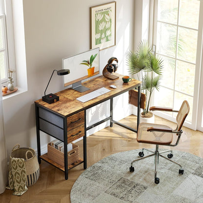 Computer Desk with Drawers, 40 Inch Study Writing Table, Modern Simple Style PC Desk for Bedroom, Gaming, Rustic Brown