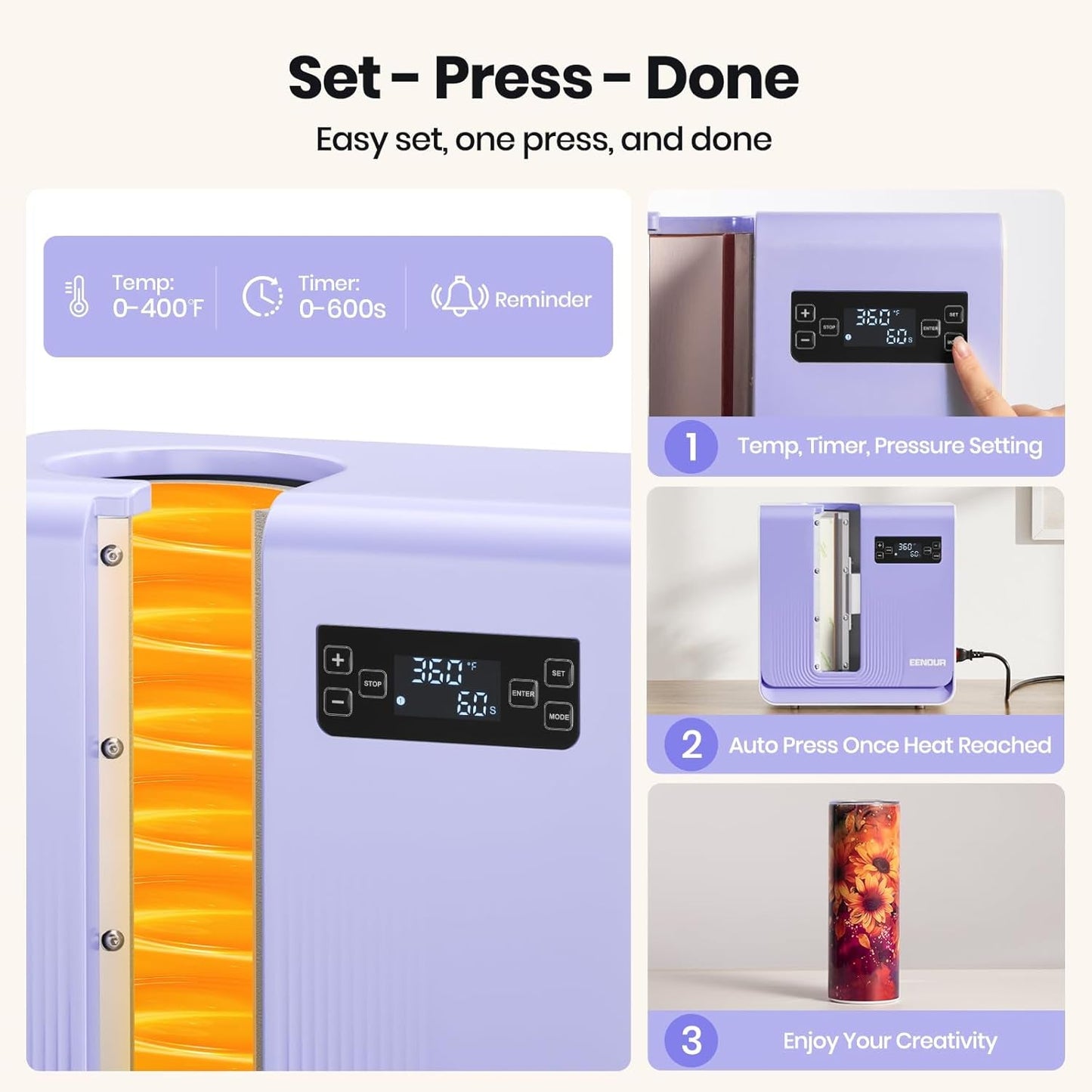 EENOUR Auto Tumbler Heat Press Machine, Automatic Rotating Tumbler Press, Pressure Setting Mug Press for Seamless Print, Even Heating Cup Press, for 11-32Oz Sublimation Tumblers, Mugs, Glasses
