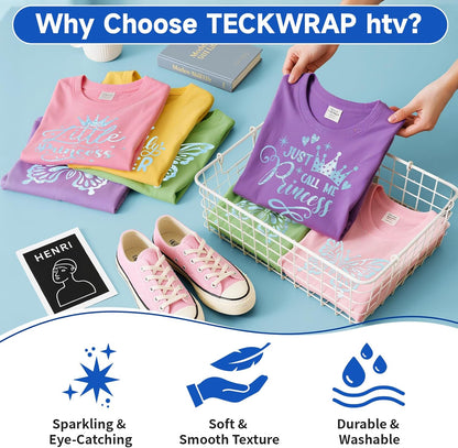 Glitter HTV Heat Transfer Vinyl Roll - 10" X 5Ft HTV Vinyl for Shirts, Iron on Vinyl for All Cutter Machine, Easy to Cut & Weed (Blue)