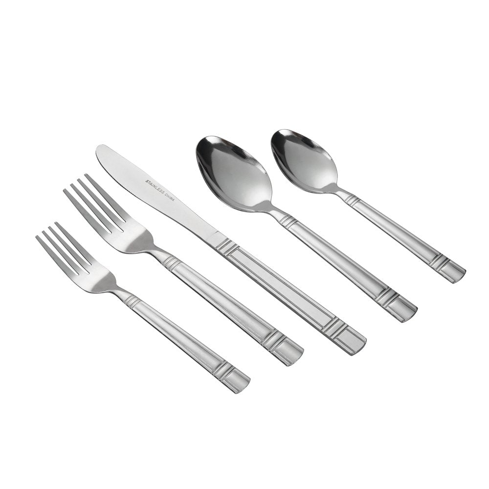 49 Piece Elena Stainless Steel Flatware and Organizer Tray Value Set Silver, Service for 8