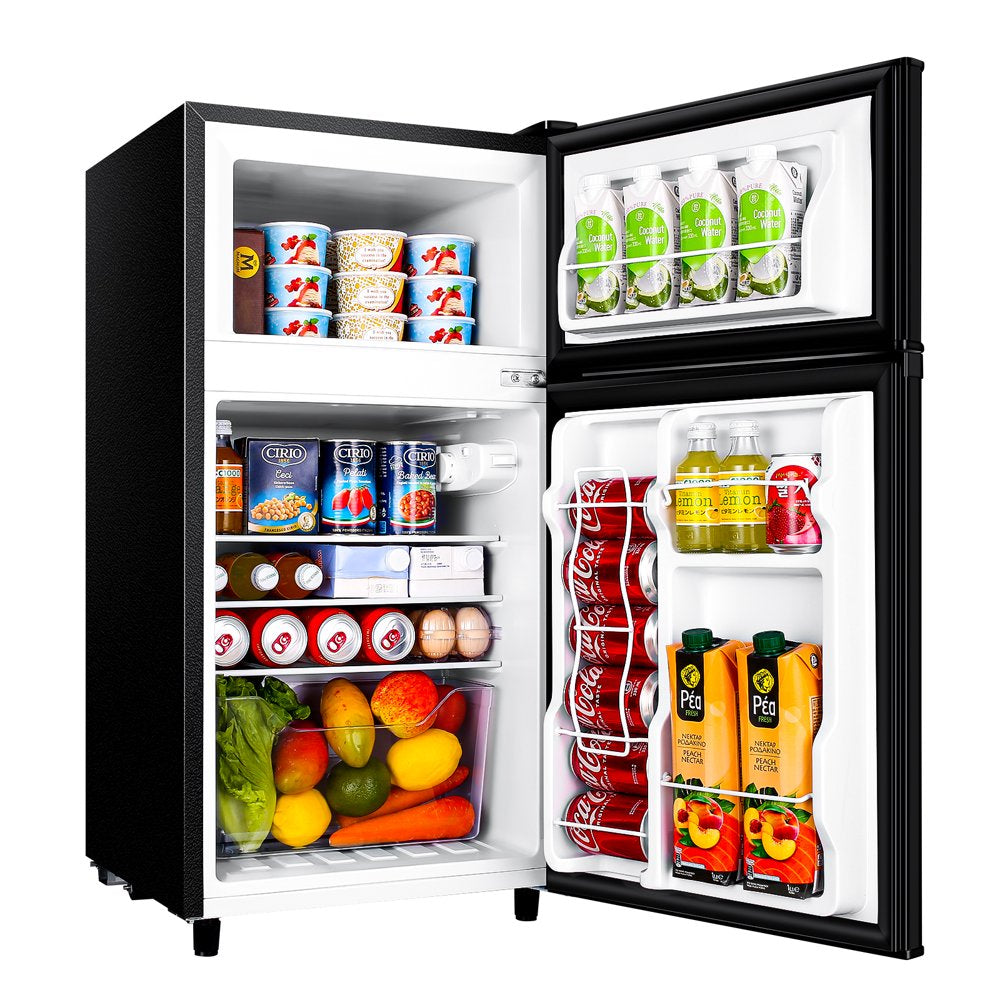 3.5 Cu Ft Two Door Mini Fridge with Freezer, Black