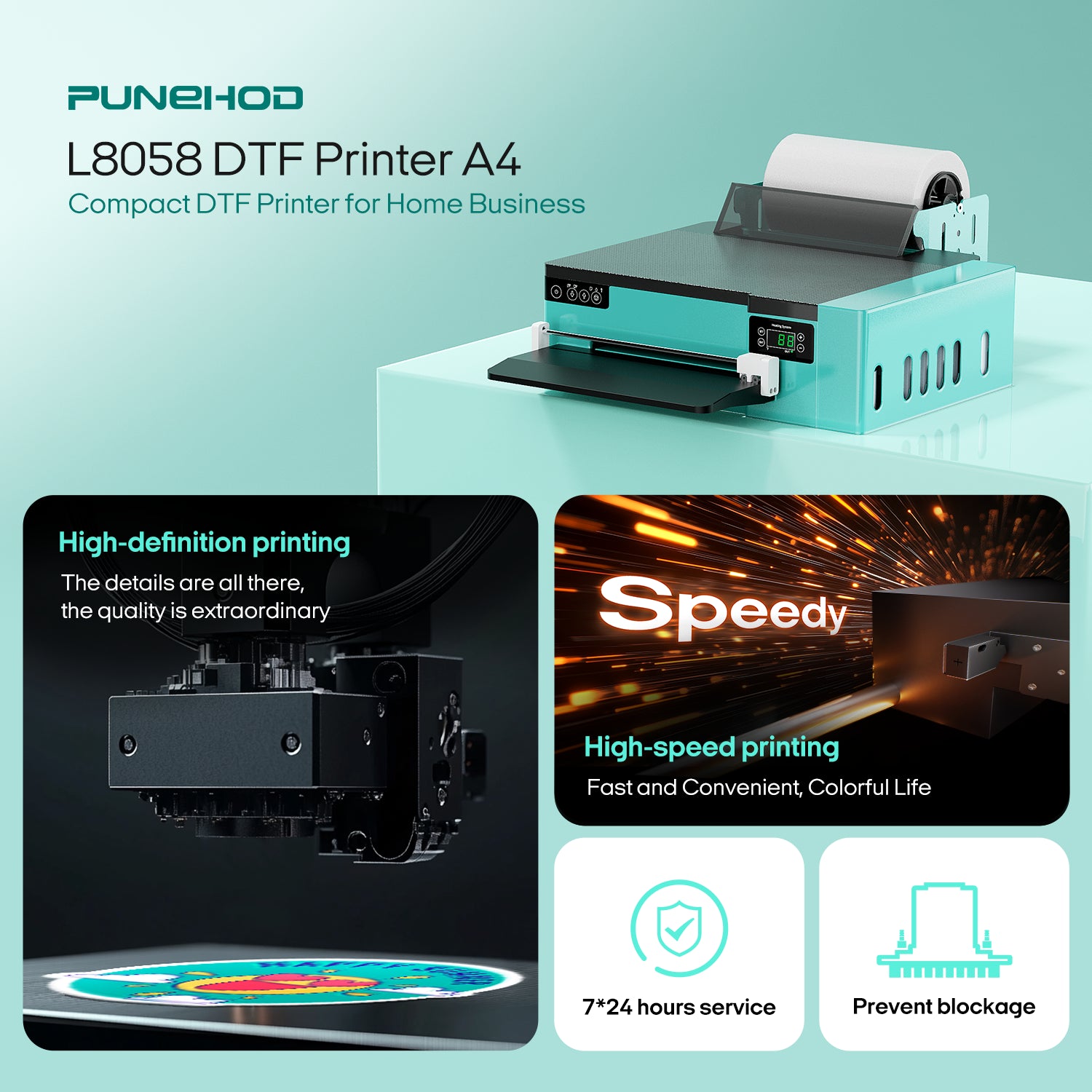 PUNEHOD DTF Printer A4 L8058 Transfer Printing DIY Print T-Shirt Printer + Oven