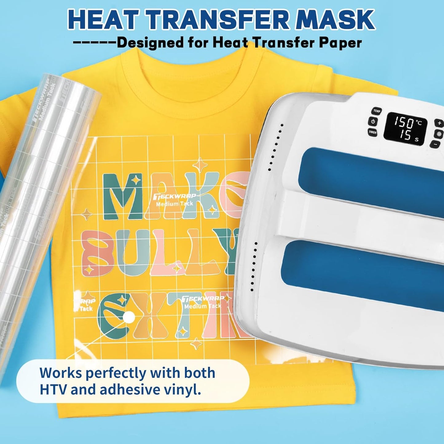 Clear Transfer Tape for Vinyl 12" X 30FT – Grid Alignment Transfer Tape for Permanent Vinyl, Printable HTV, Heat Transfer Mask, Iron-On Vinyl, Decals, Signs, Stickers, Craft Projects