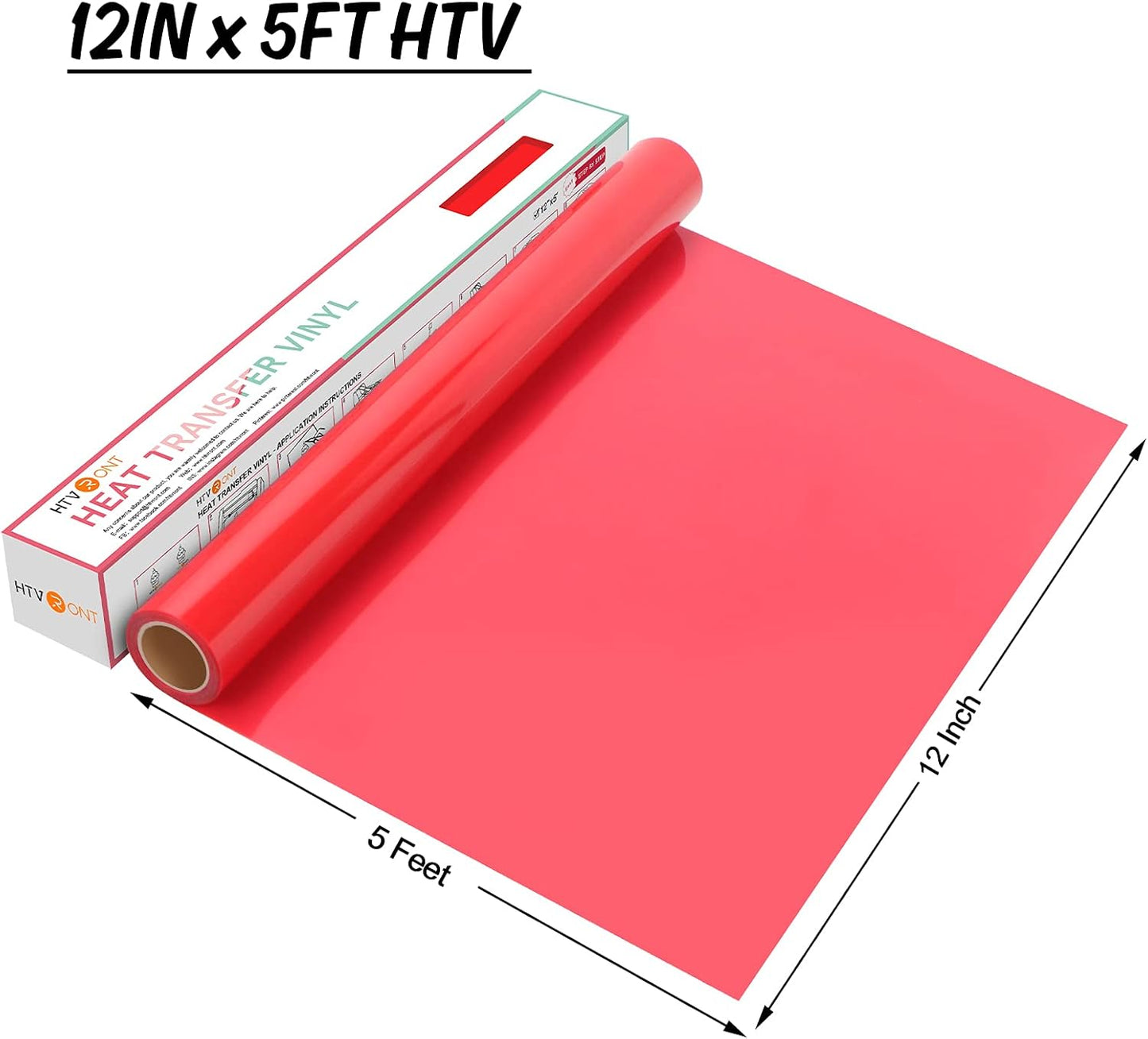 HTV Vinyl Rolls Heat Transfer Vinyl - 12" X 5Ft Red HTV Vinyl for Shirts, Iron on Vinyl for All Cutter Machine - Easy to Cut & Weed for Heat Vinyl Design (Red)