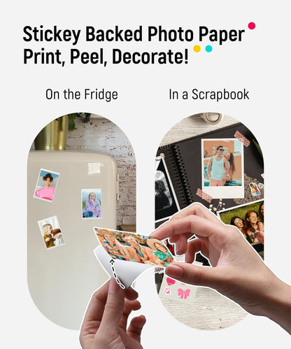 Liene 2X3” Photo Printer, Mini Instant Portable Color Mono Picture Printer Bundle 50 Zink Adhesive Paper, Bluetooth 5.0, Compatible W/Ios & Android, Small Phone Sticker for Iphone, Smartphone, White