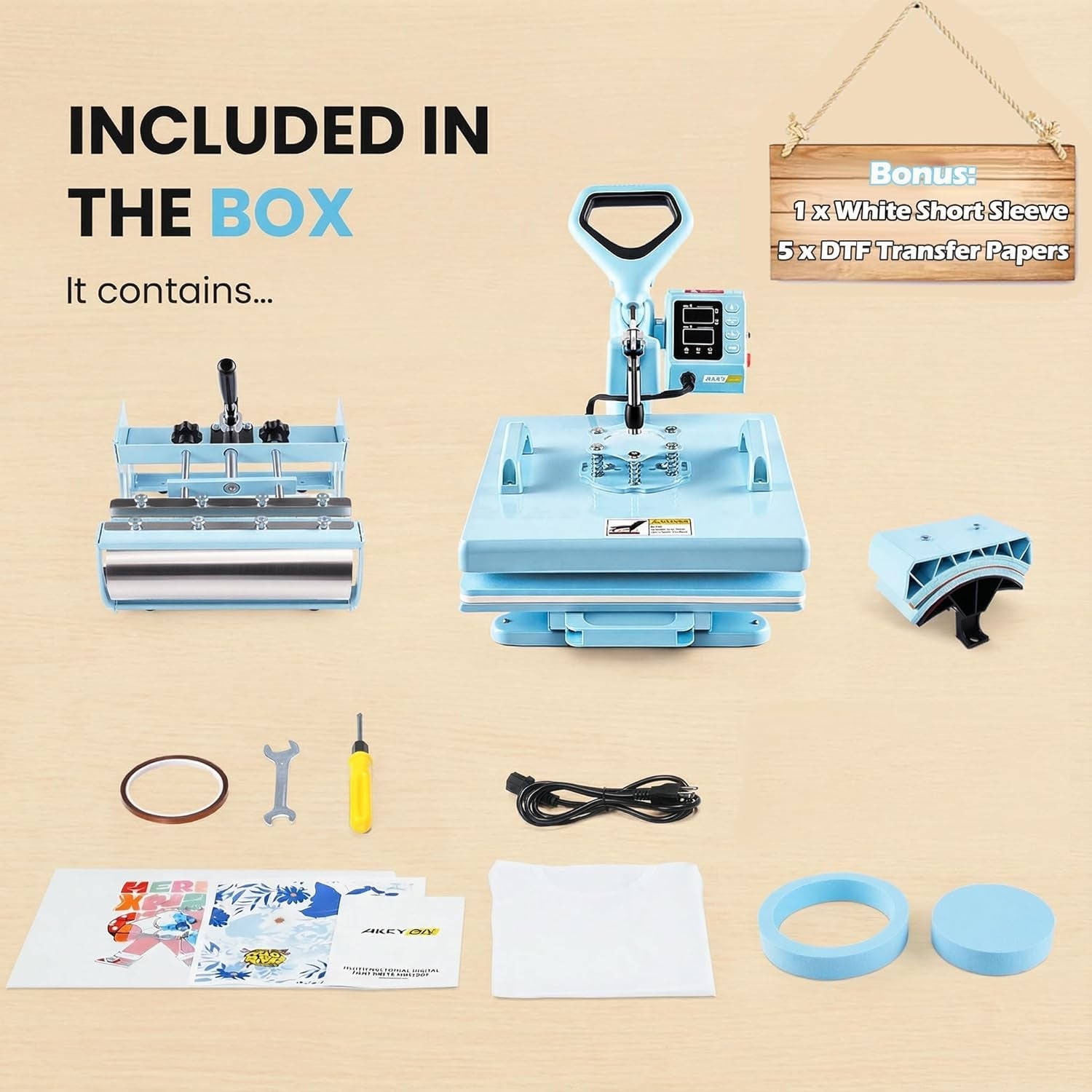 Upgrade 15X15 Heat Press, 5In1 Set Heat Press Machine with 11-30Oz Tumbler/Mug/Hat Press, 360° Swing Away Digital Shirt Press, Slide Out Sublimation Heatspress for Beginners (15‘’X15‘’ Blue 5In1)