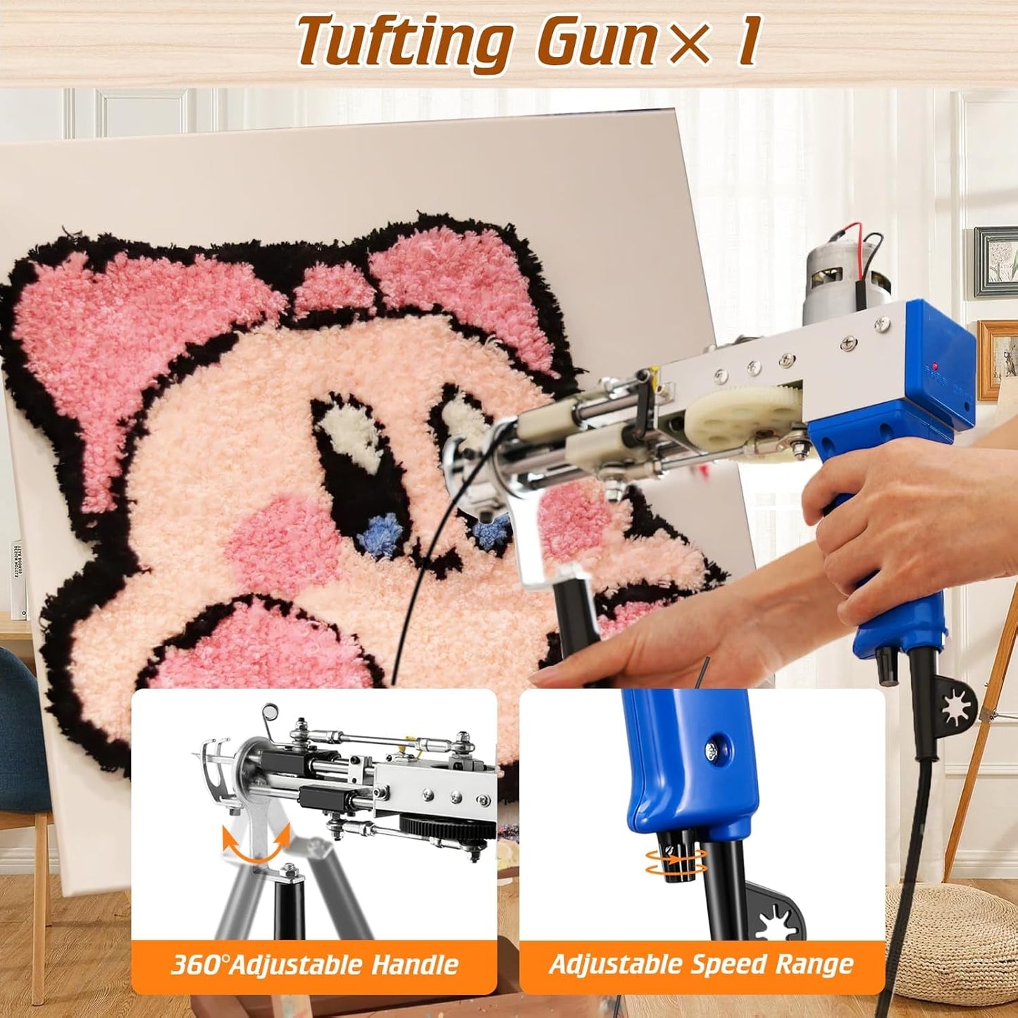 BESGEER 2024 Rug Tufting Gun Starter Kit with Frame with Carpet Trimmer - Rug Tufting Gun with Carpet Trimmer Kit with Tufting Frame, 2 in 1 Cut & Loop Pile Carpet Gun& Carpet Carving Clippers（Blue）