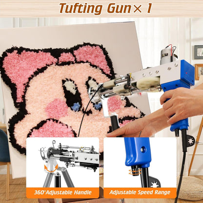 BESGEER 2024 Rug Tufting Gun Starter Kit with Frame with Carpet Trimmer - Rug Tufting Gun with Carpet Trimmer Kit with Tufting Frame, 2 in 1 Cut & Loop Pile Carpet Gun& Carpet Carving Clippers（Blue）