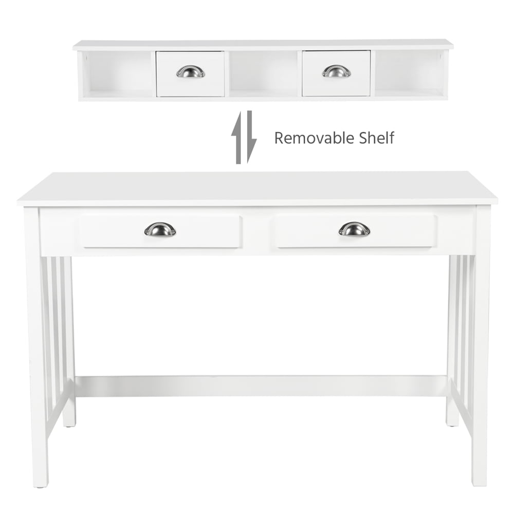 Modern Wood Computer Desk with 4 Drawers, White