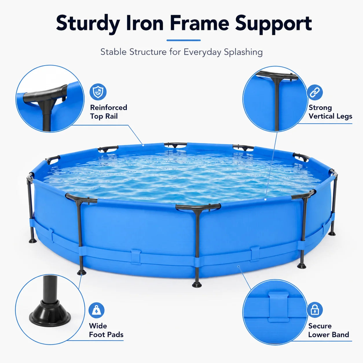 above Ground Swimming Pools, Large round Frame Outdoor Pool W/Sturdy Iron Support for Backyard, Patio & Garden, Easy Setup Family Pool for Kids and Adults Summer Water Fun