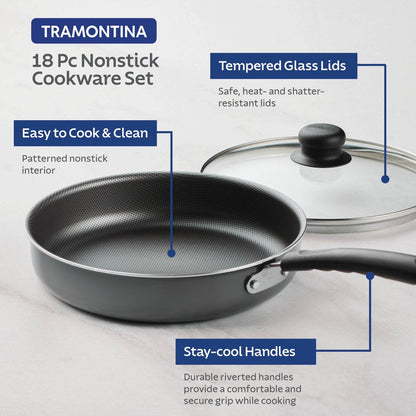 Primaware 18 Piece Non-Stick Cookware Set, Steel Gray