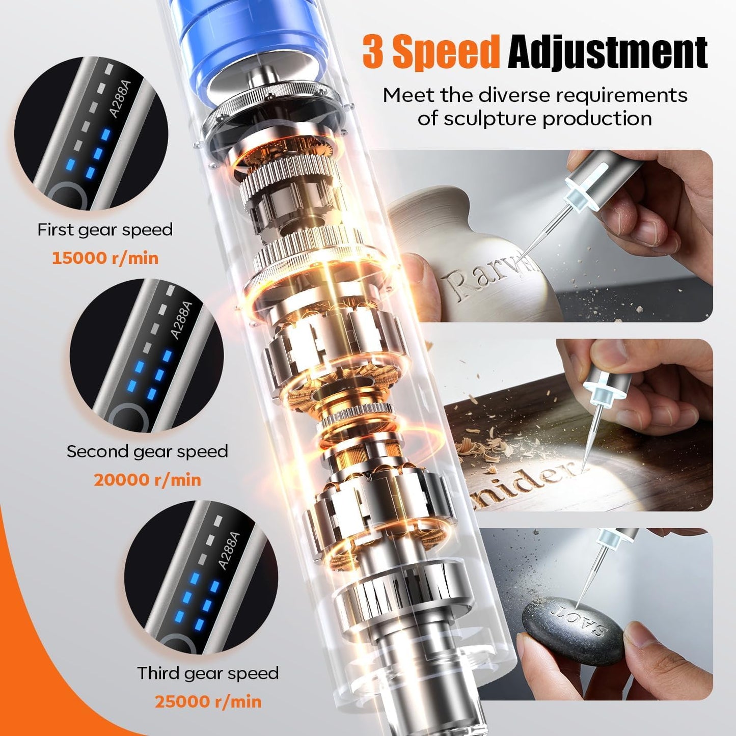 Engraving Pen with LED Light,Hollowcup Motor,Cordless USB Rechargeable Rotary Tool for Metal,Wood,Glass and Plastic,Diy Engraving Kit with 30 Bits,Silver