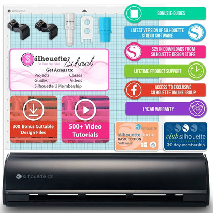 Silhouette Black Cameo 5Α Alpha W/ Deluxe Blade & Tool Pack, Mat Pack, Guides