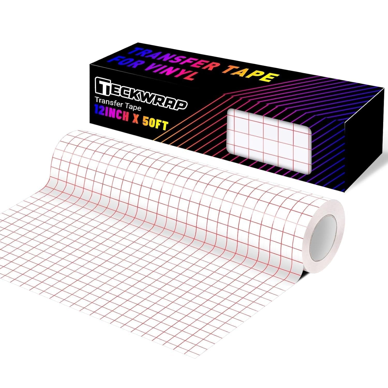 Clear Vinyl Transfer Tape for Vinyl -12" X 50 FT W/Red Alignment Grid Transfer Paper, Medium Tack for Decals, Signs Stickers,Home Decor