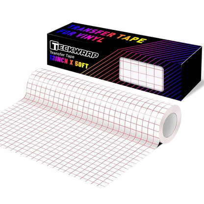 Clear Vinyl Transfer Tape for Vinyl -12" X 50 FT W/Red Alignment Grid Transfer Paper, Medium Tack for Decals, Signs Stickers,Home Decor