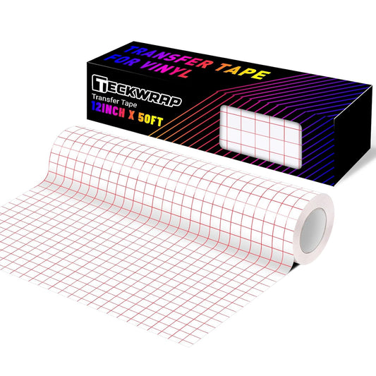 Clear Vinyl Transfer Tape for Vinyl -12" X 50 FT W/Red Alignment Grid Transfer Paper, Medium Tack for Decals, Signs Stickers,Home Decor