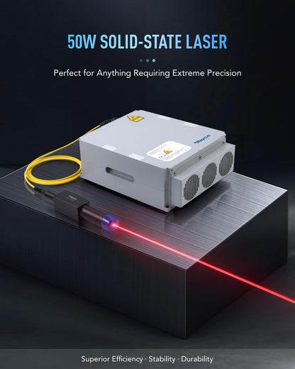 Omtech 50W Fiber Laser Engraver with Lightburn and Rotary Axis, Laser Engraving Machine with Red Dot Pointer, 7.9X7.9 Solid State Laser Marking Etching Machine for Metal Steel Gold Jewelry More