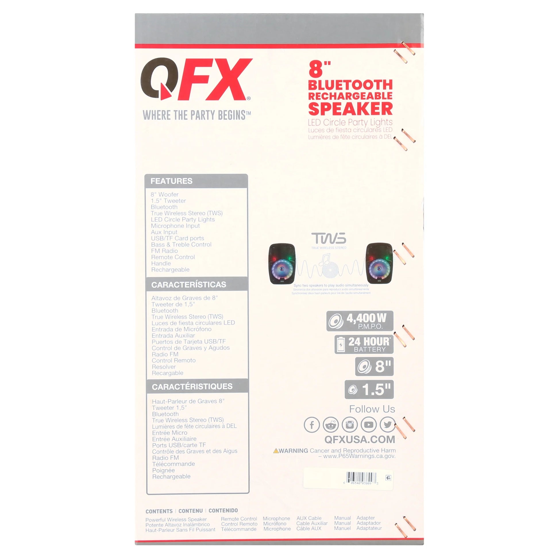 WMX-8074 8 Inch Battery Powered Portable Bluetooth Party Speaker with Bonus Mic