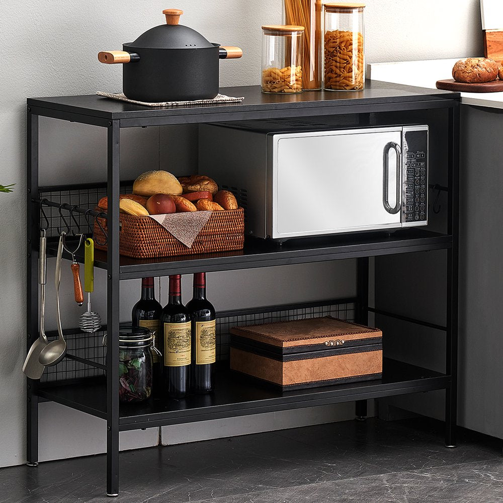 40"W Large Kitchen Island, 3 Tier Utility Mobile Cart Wine Storage Rolling Coffee Bar, Black