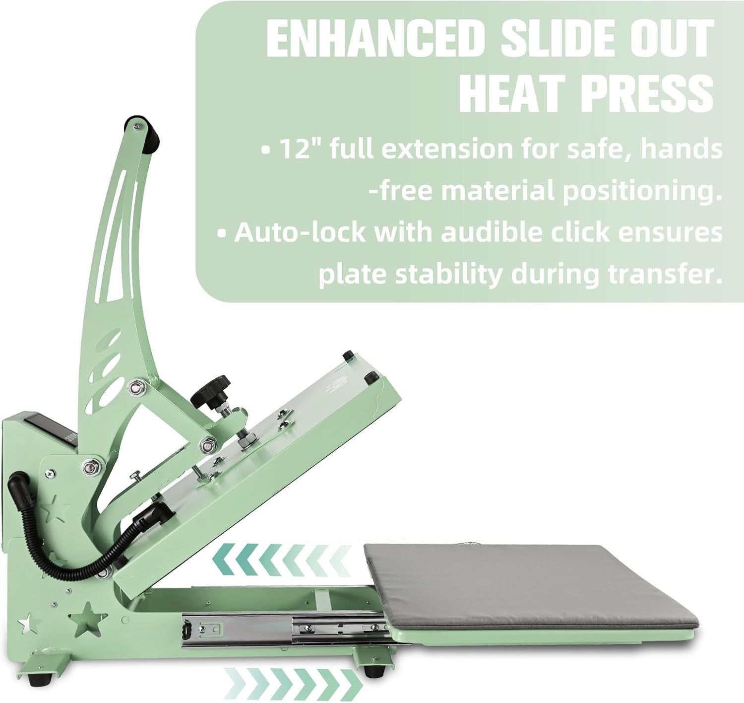 Coolsub Heat Press 15X15 Slide Out Heat Press Machine, Industrial Digital Heat Transfer Machine Sublimation for T-Shirt Green