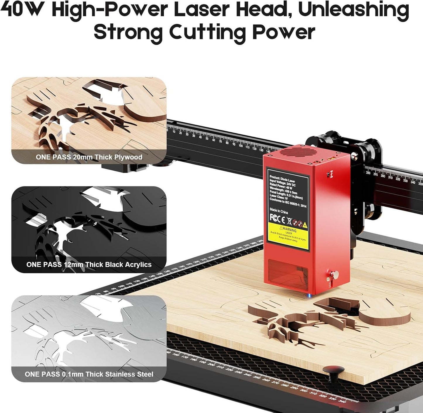 40000Mw Laser Engraver, 450Mm X 900Mm Working Area Laser Cutter, 0.06Mm Precision Engraving Machine, Laser Engraver for Wood Metal Acrylic Leather, Wifi & USB Connectivity, GRBL Compatible