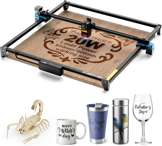 Twotrees TTS-20 Max 20000Mw Laser Engraver and Cutter Machine,23.62" X 23.62" Bed Size,10000Mm/Min Speed,Laser Engravering Machine for Wood,Diy,Glass,Metal,Acrylic