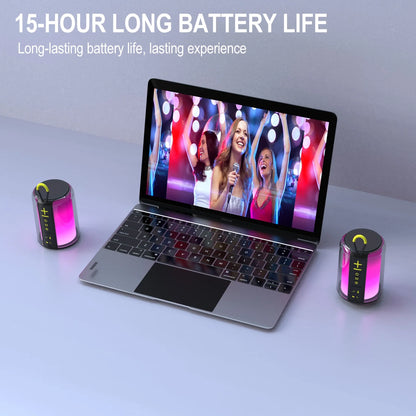 Portable Bluetooth Speaker with RGB Lights, 15H Playtime, IPX5 Waterproof, HD Stereo Sound, Bluetooth 5.3 Wireless Speaker for Party & Outdoor Use