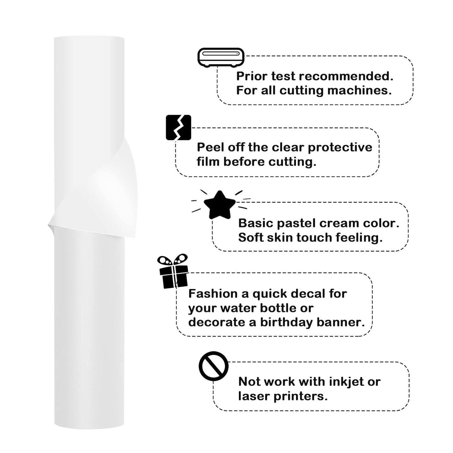 001 Vinyl Matte Permanent Adhesive Vinyl for Craft Decal Projects 12" X 10Ft, Matte Coconut White