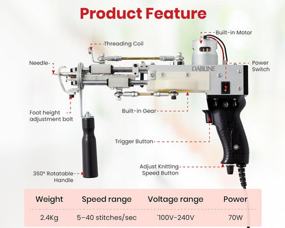 Dabline Rug Tufting Gun Kit – Complete Tufting Supplies Including 2 in 1 Cut & Loop Pile Rug Tufting Gun, Carpet Trimmer, Tufting Cloth, Backing Cloth, 20 Color Yarns, Tools & Accessories