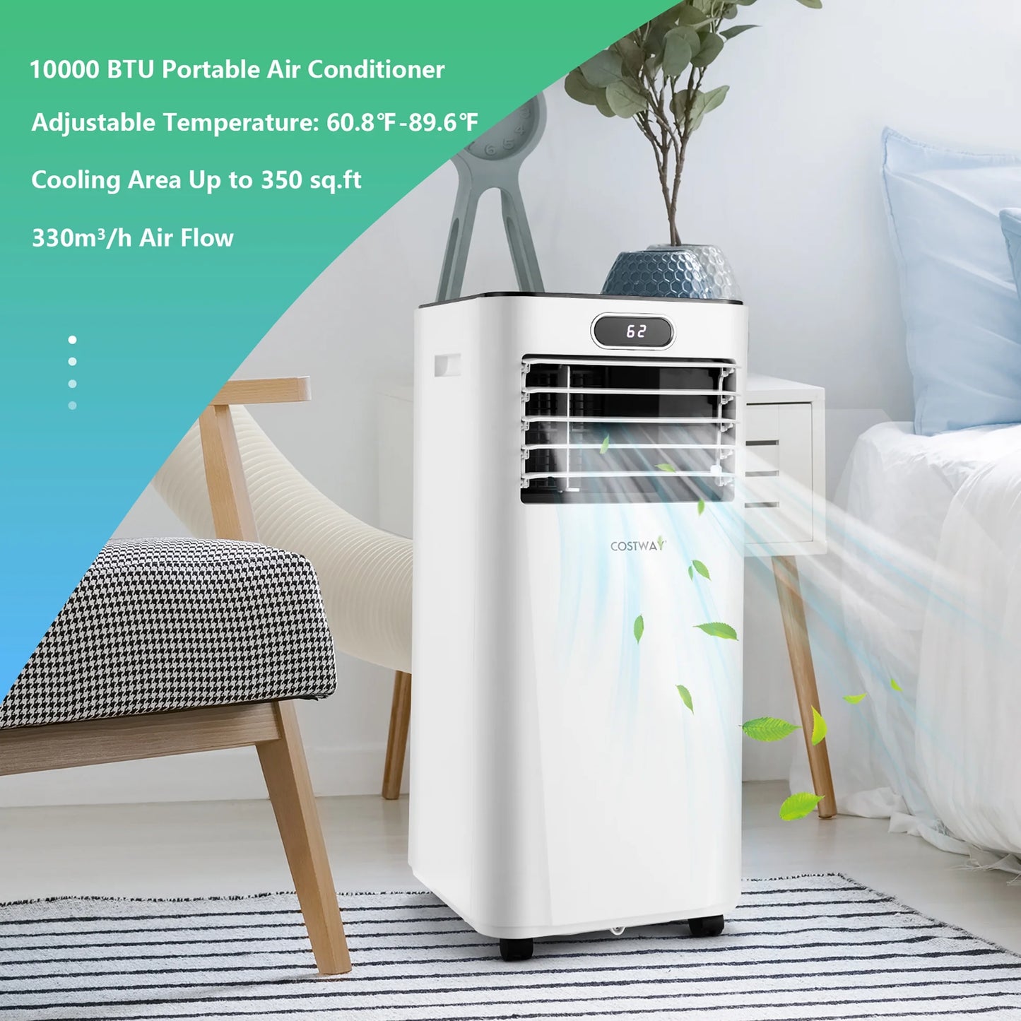 6000 BTU 350 Sq Ft Portable Air Conditioner with Remote Control, White