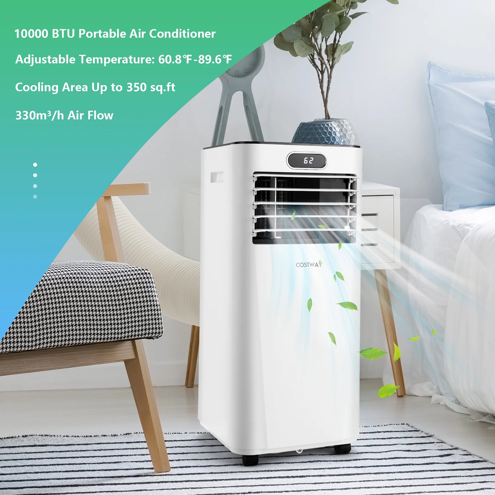 6000 BTU 350 Sq Ft Portable Air Conditioner with Remote Control, White