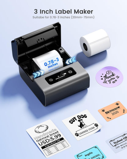 Phomemo Label Printer M221-3 Inch Wide Portable Label Maker for Small Business, Barcode & Address Labels, Compatible with Phone/Pc, Space Gray + 100 Labels