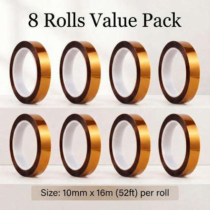 Tavira Heat Tape, 8 Rolls High Temperature Heat Resistant Tape 10Mm X 16M (52FT) for Sublimation Transfer, Heat Press, Soldering, Electronics, DIY Craft Use, Total 420 Ft
