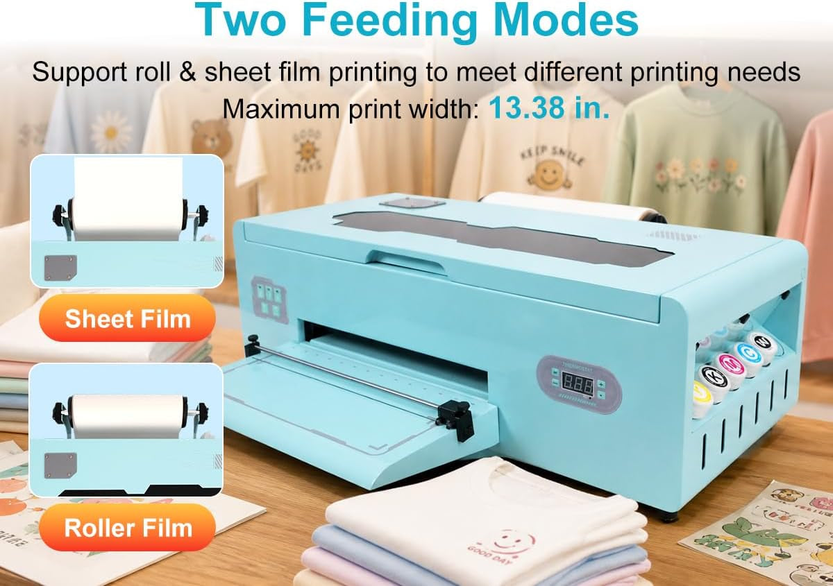 A3 G13 DTF Printer, A3 DTF Transfer Printing Machine for DIY Print T-Shirts Apparel with White Ink Systems & Auto Cleaning Includes Printer, Consumable Software