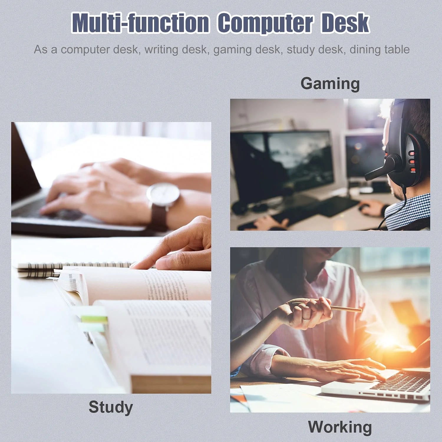 47 Inch Computer Desk, Adjustable Sturdy Laptop Table for Adults with Metal Frame, Black